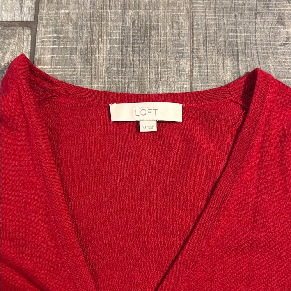 LOFT Vibrant Red V-Neck Cardigan - Picture 2 of 3
